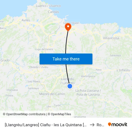 [Llangréu/Langreo]  Ciañu - Ies La Quintana [Cta 00429] to Roces map