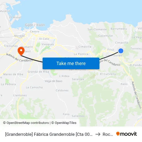 [Granderroble]  Fábrica Granderroble [Cta 00522] to Roces map