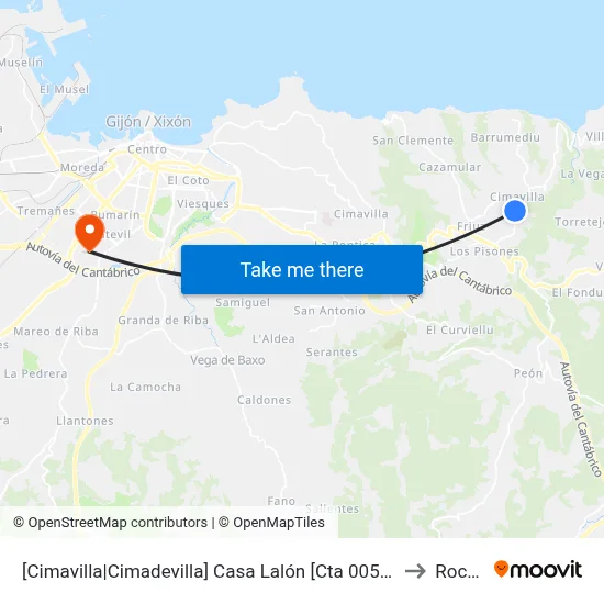 [Cimavilla|Cimadevilla]  Casa Lalón [Cta 00525] to Roces map