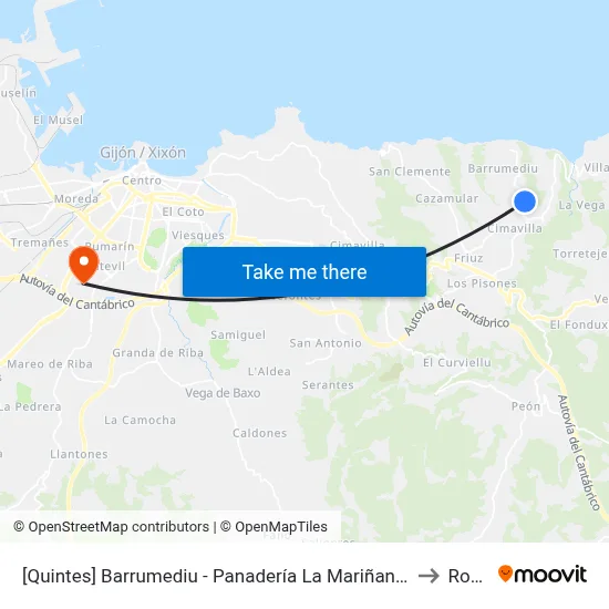 [Quintes]  Barrumediu - Panadería La Mariñana [Cta 00535] to Roces map