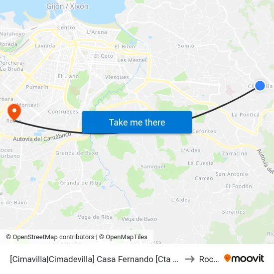 [Cimavilla|Cimadevilla]  Casa Fernando [Cta 00558] to Roces map