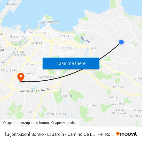 [Gijón/Xixón]  Somió - El Jardín - Camino De La Pipa [Cta 00562] to Roces map