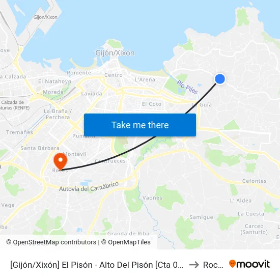 [Gijón/Xixón]  El Pisón - Alto Del Pisón [Cta 00568] to Roces map