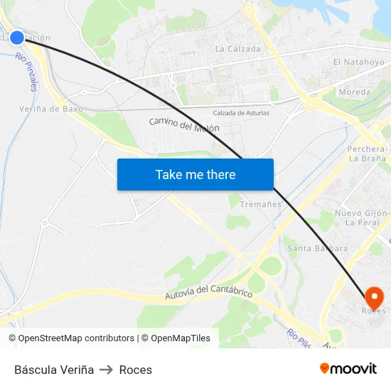 Báscula Veriña to Roces map