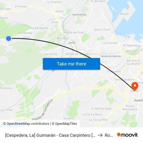 [Cespedera, La]  Guimarán - Casa Carpintero [Cta 00592] to Roces map