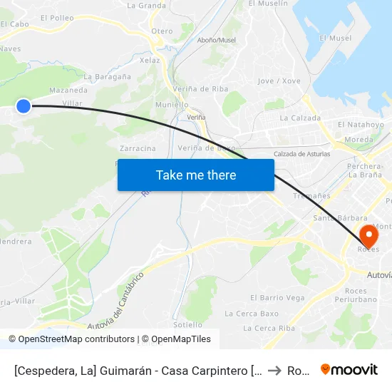 [Cespedera, La]  Guimarán - Casa Carpintero [Cta 00593] to Roces map