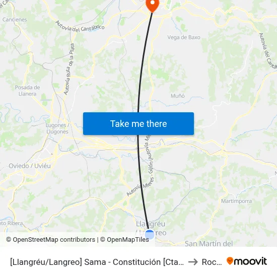 [Llangréu/Langreo]  Sama - Constitución [Cta 00758] to Roces map