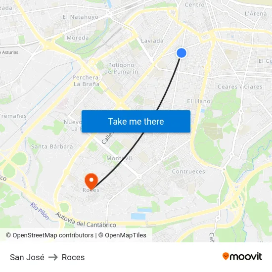San José to Roces map