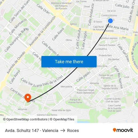 Avda. Schultz 147 - Valencia to Roces map