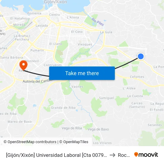 [Gijón/Xixón]  Universidad Laboral [Cta 00792] to Roces map