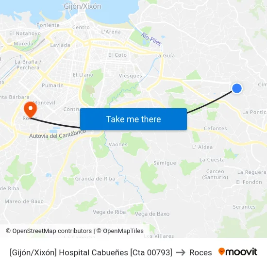 [Gijón/Xixón]  Hospital Cabueñes [Cta 00793] to Roces map