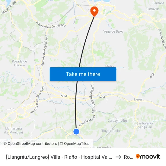 [Llangréu/Langreo]  Villa - Riaño - Hospital Valle Del Nalón [Cta 00797] to Roces map