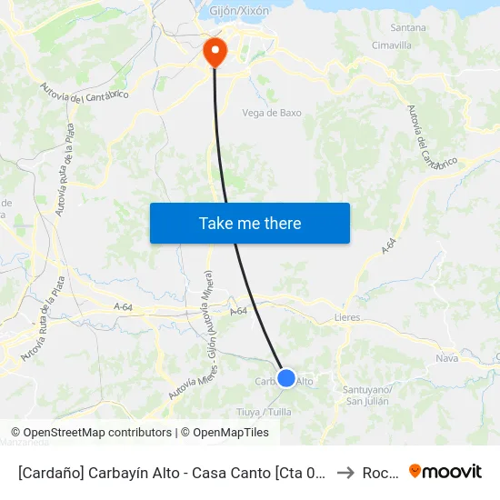[Cardaño]  Carbayín Alto - Casa Canto [Cta 00846] to Roces map