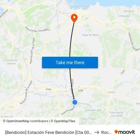 [Bendición]  Estación Feve Bendición [Cta 00879] to Roces map