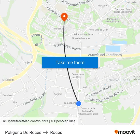 Polígono De Roces to Roces map