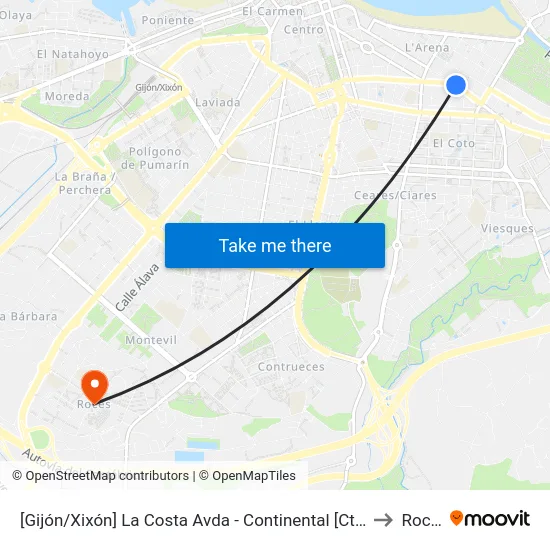 [Gijón/Xixón]  La Costa Avda - Continental [Cta 01552] to Roces map