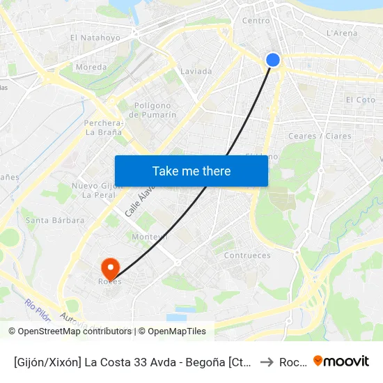 [Gijón/Xixón]  La Costa 33 Avda - Begoña [Cta 01554] to Roces map