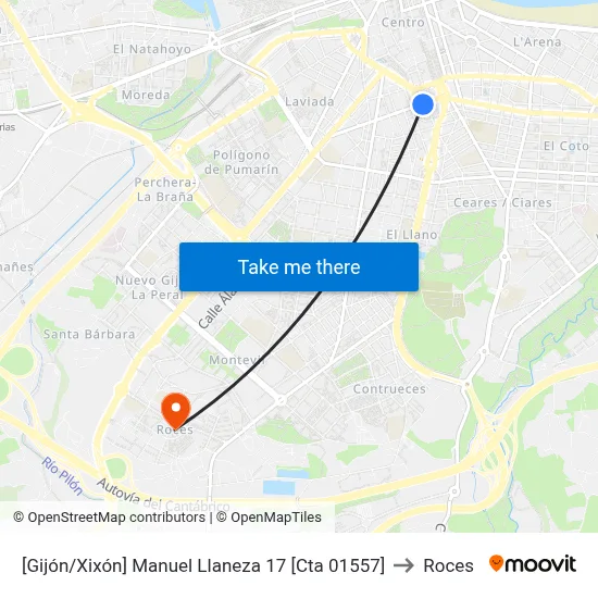 [Gijón/Xixón]  Manuel Llaneza 17 [Cta 01557] to Roces map