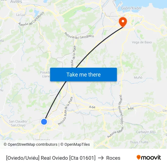 [Oviedo/Uviéu]  Real Oviedo [Cta 01601] to Roces map
