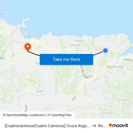 [Cuatrocaminos|Cuatro Caminos]  Cruce Argüero [Cta 01875] to Roces map