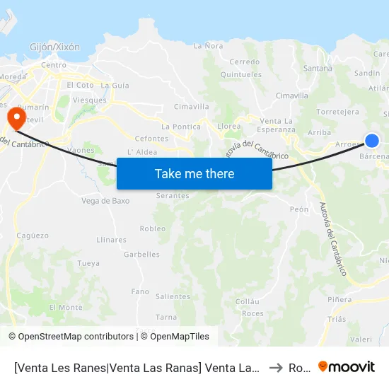 [Venta Les Ranes|Venta Las Ranas]  Venta Las Ranas [Cta 01885] to Roces map