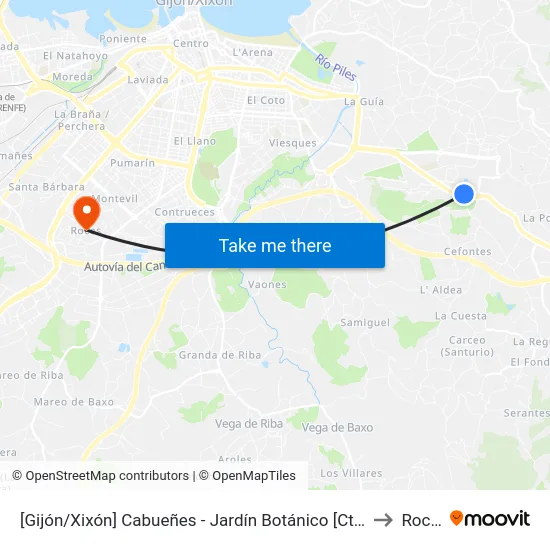 [Gijón/Xixón]  Cabueñes - Jardín Botánico [Cta 01895] to Roces map