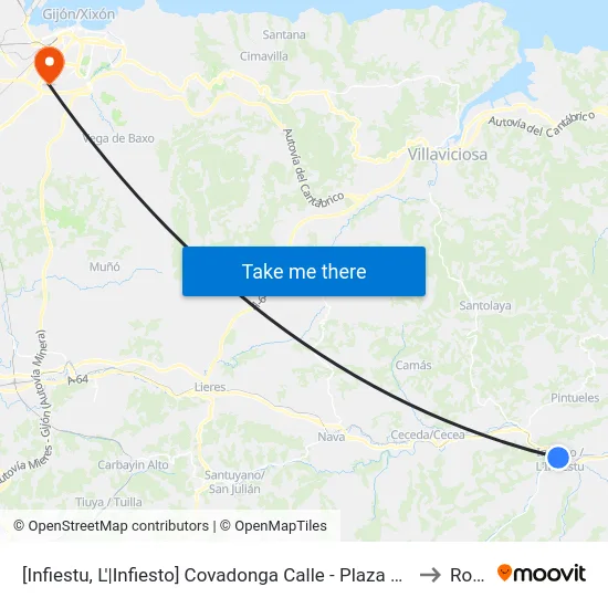 [Infiestu, L'|Infiesto]  Covadonga Calle - Plaza Mayor [Cta 01935] to Roces map