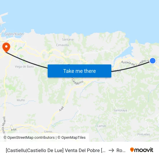 [Castiellu|Castiello De Lue]  Venta Del Pobre [Cta 01957] to Roces map
