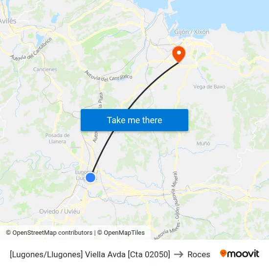 [Lugones/Llugones]  Viella Avda [Cta 02050] to Roces map