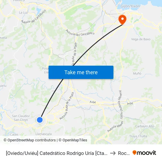 [Oviedo/Uviéu]  Catedrático Rodrigo Uría [Cta 02063] to Roces map