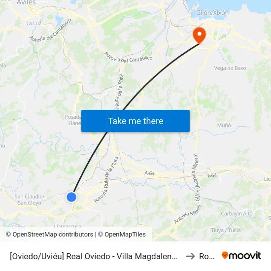 [Oviedo/Uviéu]  Real Oviedo - Villa Magdalena [Cta 02065] to Roces map