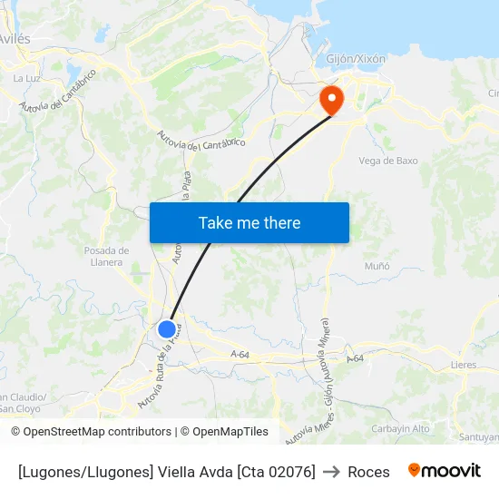 [Lugones/Llugones]  Viella Avda [Cta 02076] to Roces map