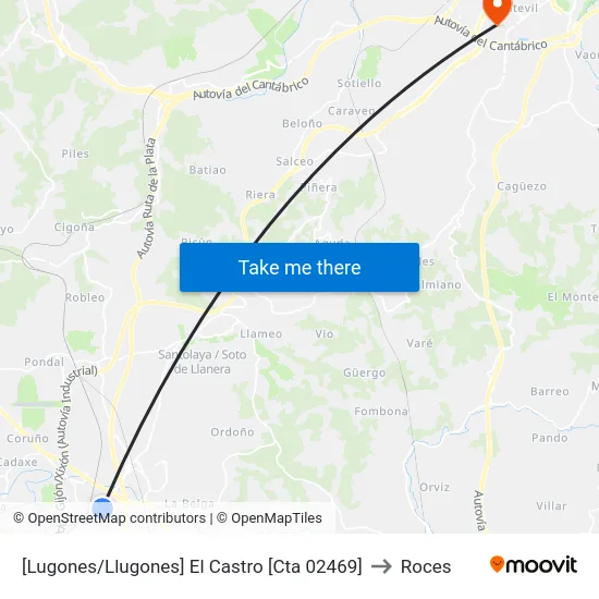 [Lugones/Llugones]  El Castro [Cta 02469] to Roces map