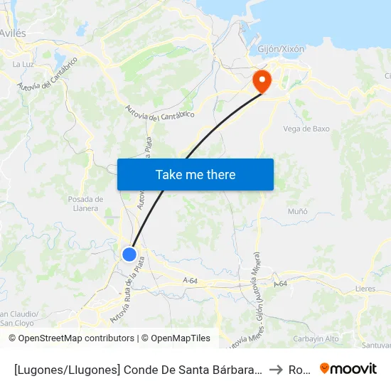 [Lugones/Llugones]  Conde De Santa Bárbara 12 [Cta 02470] to Roces map