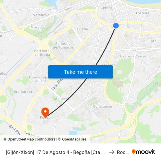 [Gijón/Xixón]  17 De Agosto 4 - Begoña [Cta 02552] to Roces map