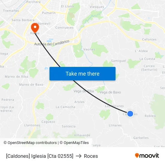 [Caldones]  Iglesia [Cta 02555] to Roces map