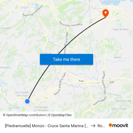 [Piedramuelle]  Monzo - Cruce Santa Marina [Cta 02596] to Roces map
