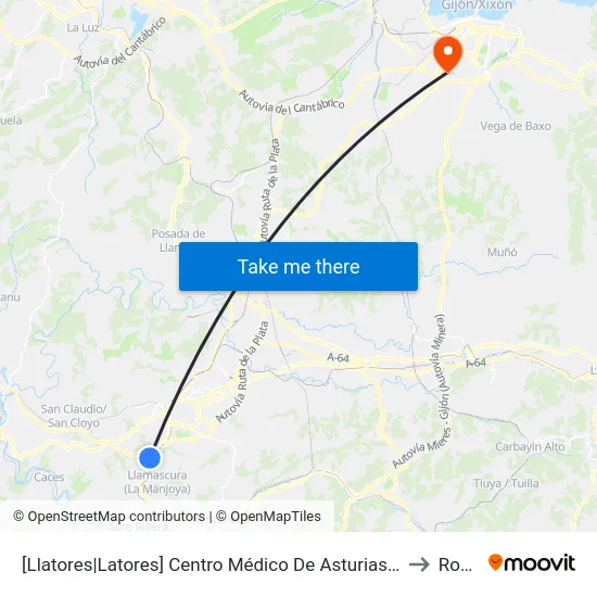 [Llatores|Latores]  Centro Médico De Asturias [Cta 02636] to Roces map