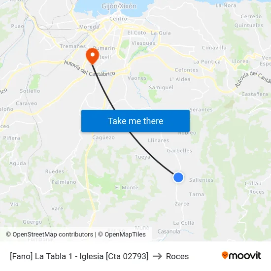 [Fano]  La Tabla 1 - Iglesia [Cta 02793] to Roces map