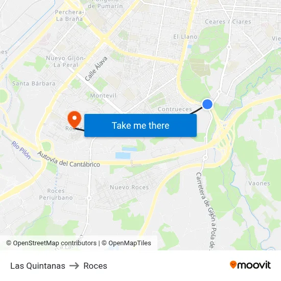 Las Quintanas to Roces map