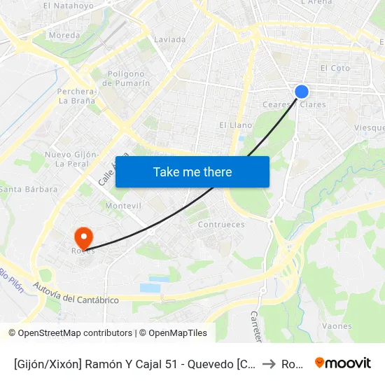 [Gijón/Xixón]  Ramón Y Cajal 51 - Quevedo [Cta 02850] to Roces map