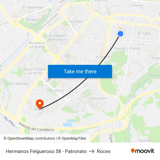 Hermanos Felgueroso 58 - Patronato to Roces map