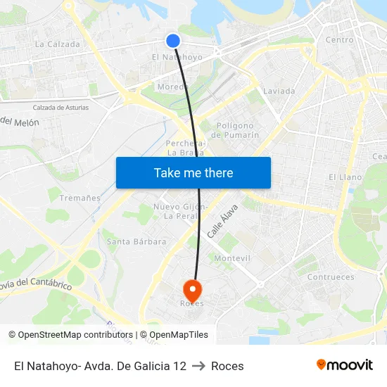 El Natahoyo- Avda. De Galicia 12 to Roces map