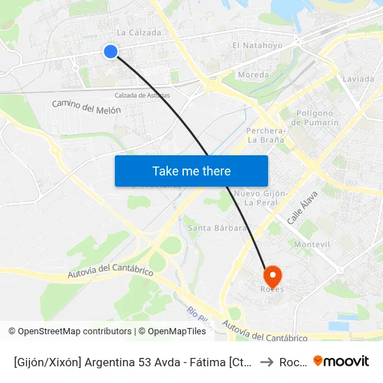 [Gijón/Xixón]  Argentina 53 Avda - Fátima [Cta 02941] to Roces map