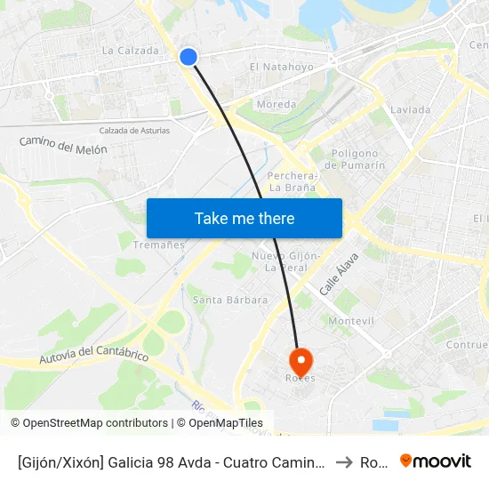 [Gijón/Xixón]  Galicia 98 Avda - Cuatro Caminos [Cta 03061] to Roces map