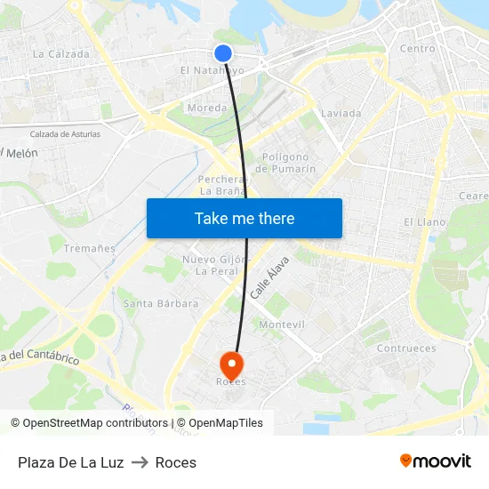 Plaza De La Luz to Roces map