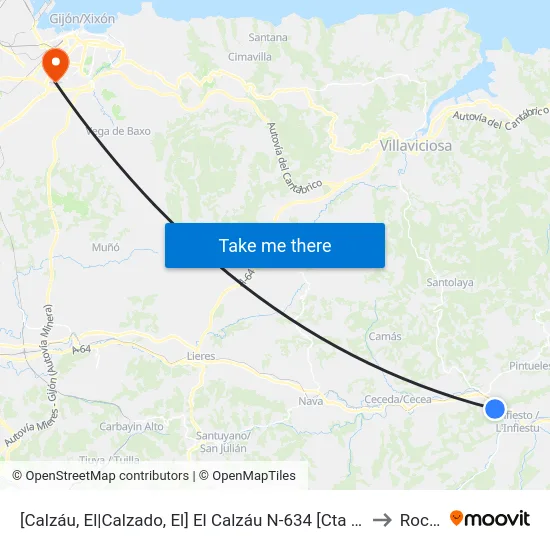 [Calzáu, El|Calzado, El]  El Calzáu N-634 [Cta 03116] to Roces map