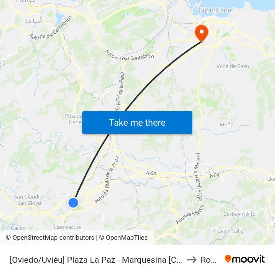 [Oviedo/Uviéu]  Plaza La Paz - Marquesina [Cta 03352] to Roces map