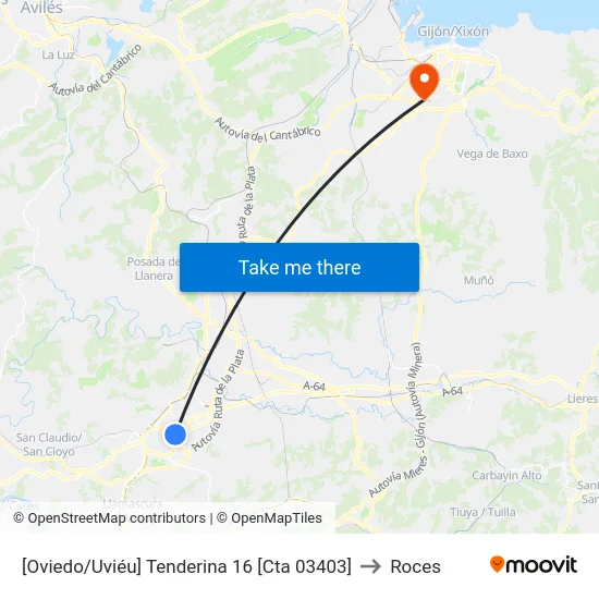 [Oviedo/Uviéu]  Tenderina 16 [Cta 03403] to Roces map
