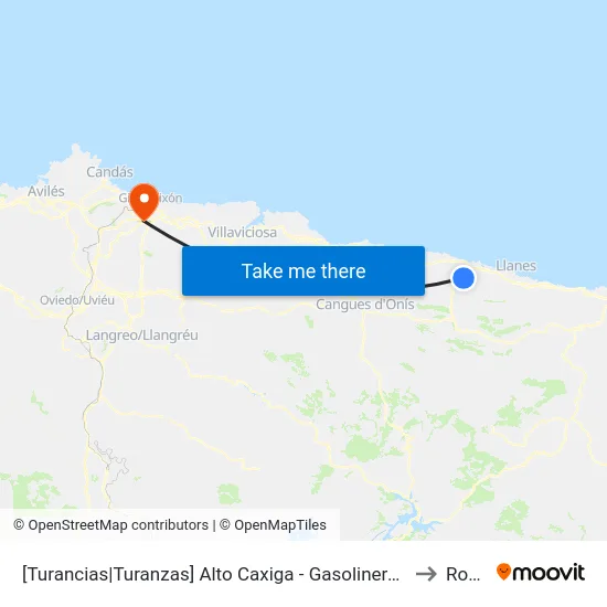 [Turancias|Turanzas]  Alto Caxiga - Gasolinera [Cta 03793] to Roces map